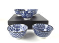 Japanese Porcelain Rice Bowls Soup Bowl Gift Set, Traditional Japanese Inspired Pattern, Blue Color, Set of 5, Made in Japan