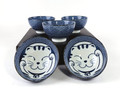 Japanese Porcelain Rice Bowls Gift Set,Lucky Cat and Wave Pattern Miso Soup Bowls, Blue Color, Set of 5, Made in Japan