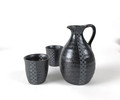 Sake Set Authentic Japanese Saki Set Sake decanter and Saki Cup Set, Black and Silver Color, Made in Japan