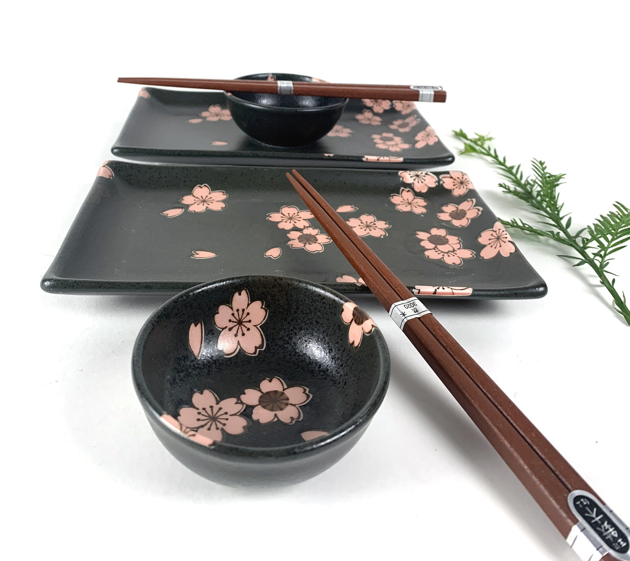 Japanese Sushi Set Porcelain Sushi Plates Soy Sauce Dipping Bowls and  Chopsticks Gift Set, Black and Pink Color Cherry Blossom Pattern, Made in  Japan - Japan Bargain Inc