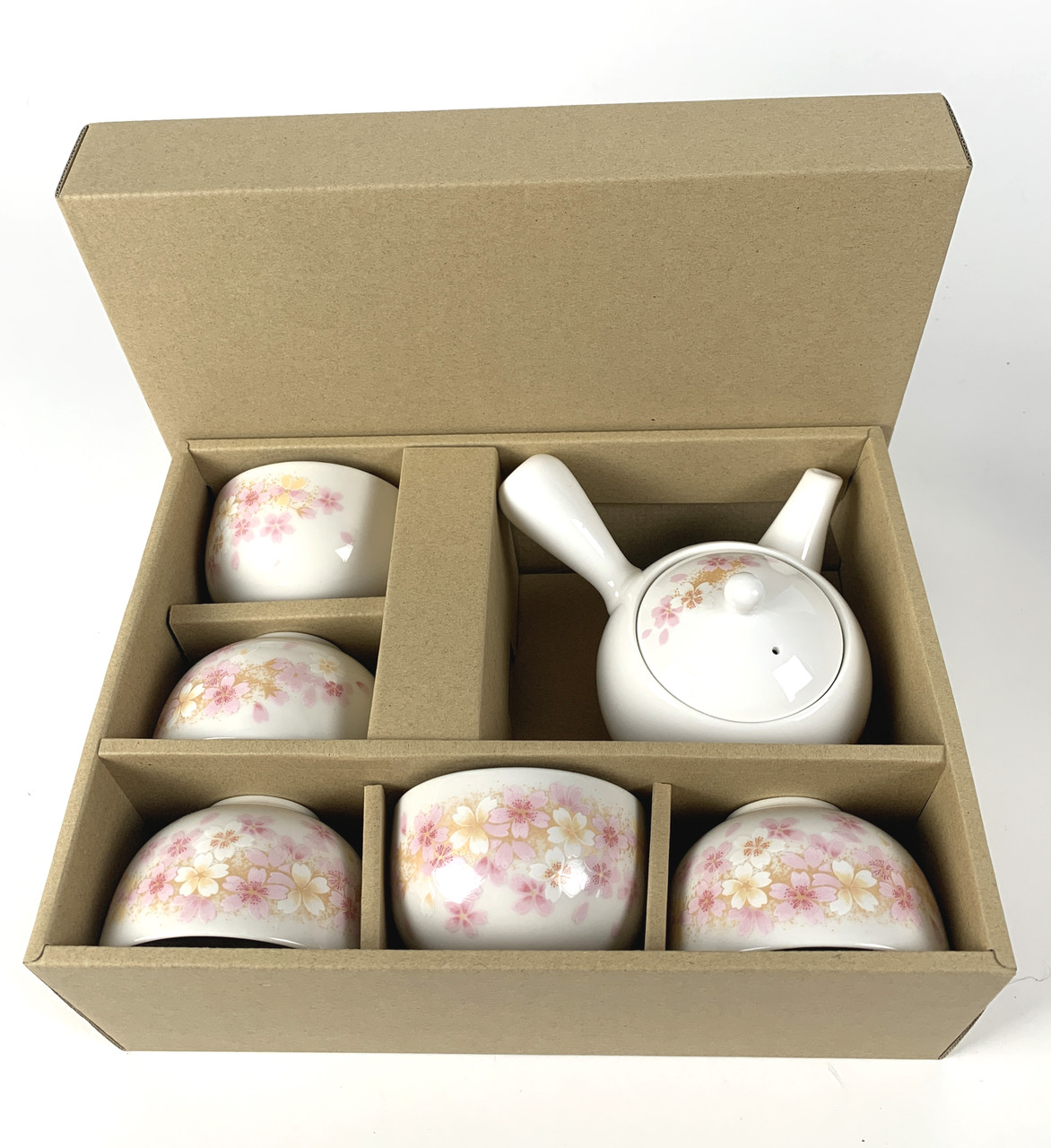 Hinomaru Collection Japanese Soshun Sakura Cherry Blossom Sky Blue Tea Set 24 fl oz Porcelain Teapot with Handle and 4 Tea Cups Made in Japan 