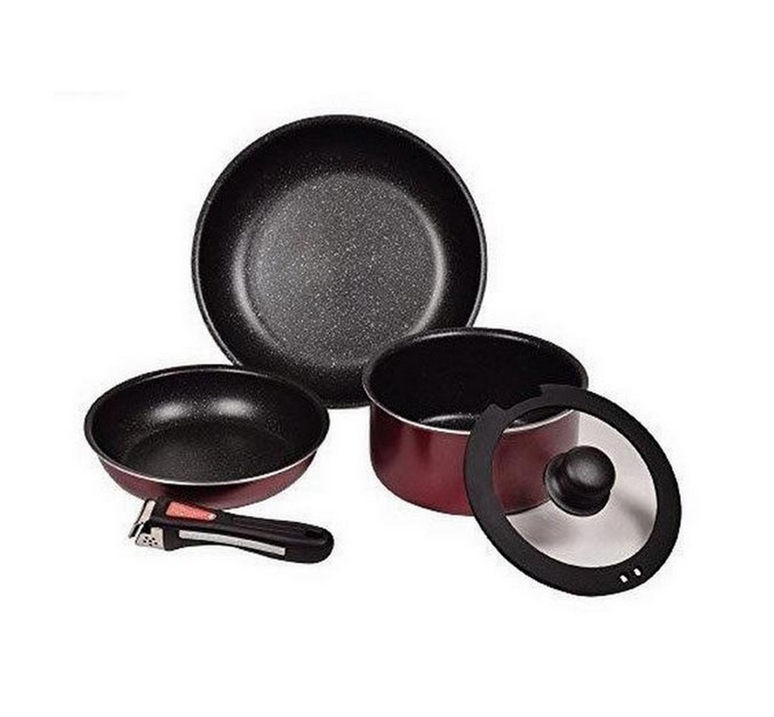 Induction Cookware Set Stackable Cooking Pots and Pans Set Detachable  Handle Space Saving Cookware