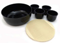 Somen Bowl Set Japanese Zaru Soba Cold Noodles Bowl with Dipping Cup Set and Bamboo Drain Tray Made in Japan