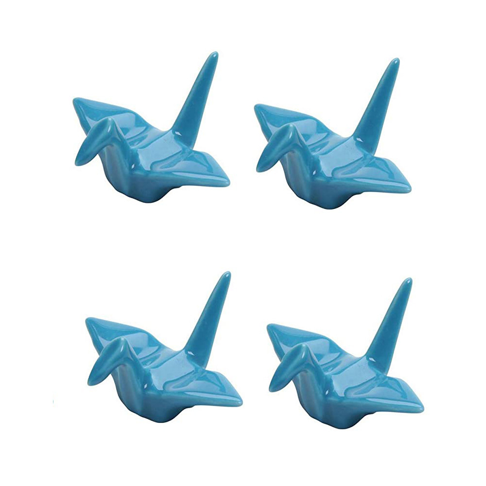 Set of 4 Blue Porcelain Chopstick Rest Origami Crane Shape Japan