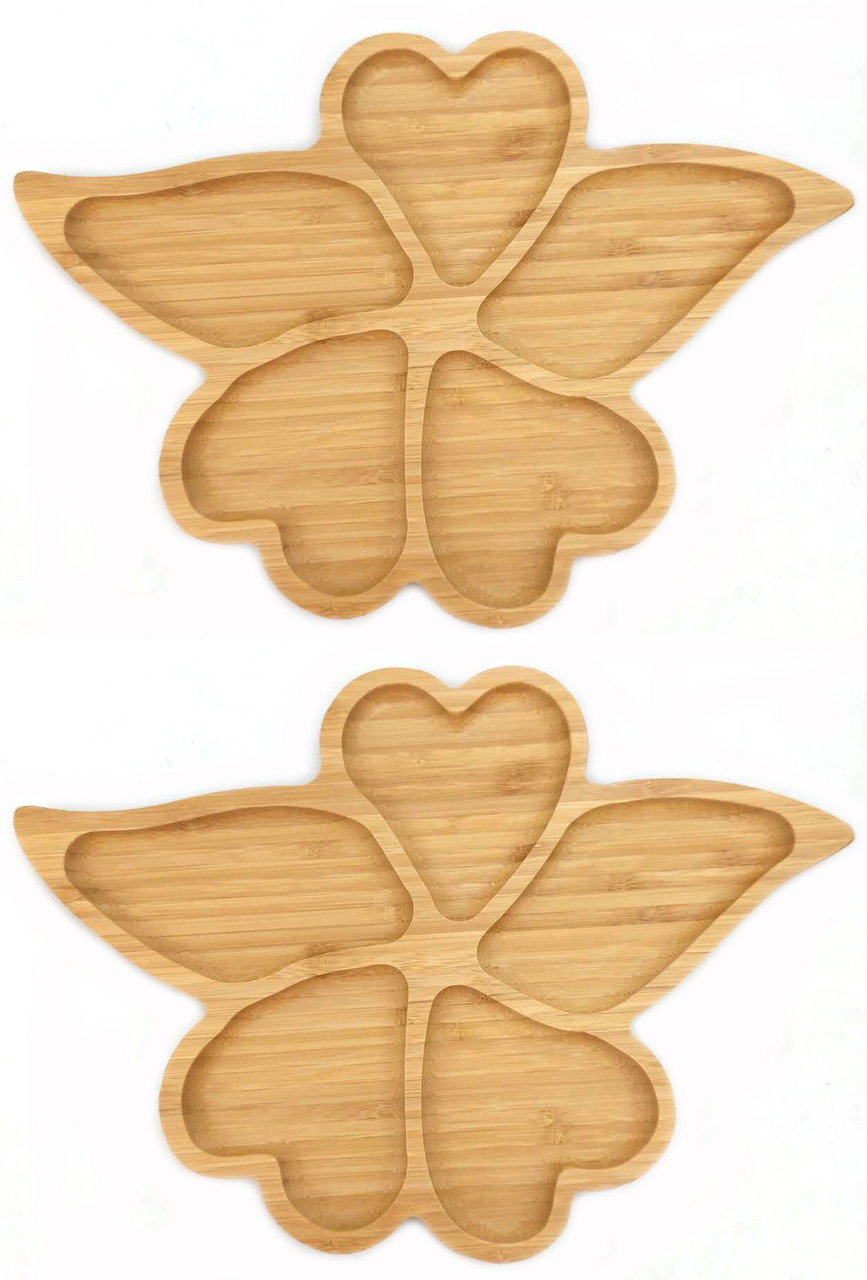2 Pcs Bamboo Butterfly Heart Shaped Serving Tray - Japan Bargain Inc