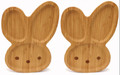 2 pcs Bamboo Bunny Face Plate Tray for Snacks Appetizer