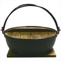 Japanese Style Cast Iron Shabu Shabu Hot Pot Sukiyaki Nabe with Wooden Lid and Hot Pad, 8.25 inches Diameter