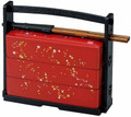 Japanese Lunch Bento Box Three Tiers with Chopsticks Traditional Plastic Lacquered Sakura Cherry Blossom Pattern Made in Japan