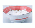 Large Japanese Porcelain Soup Bowl Lucky Cat Pattern Ramen Bowl, Pink Color Smiling Cat, Made in Japan, Pack of 2