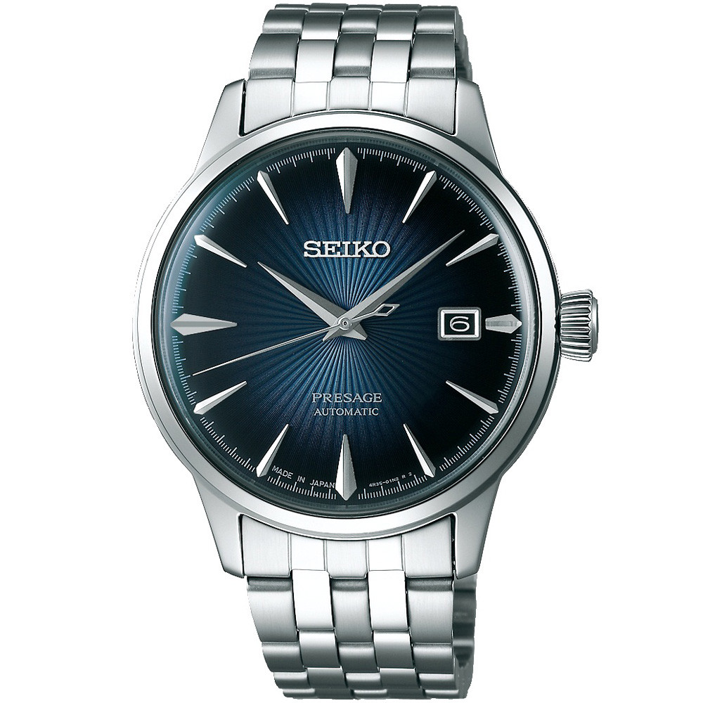 seiko men's presage 23 jewel automatic blue dial watch with date