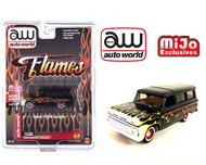 1965 CHEVROLET SUBURBAN CUSTOM MATT BLACK WITH FLAMES 3600 MADE 1/64 SCALE DIECST CAR MODEL BY AUTO WORLD CP7832