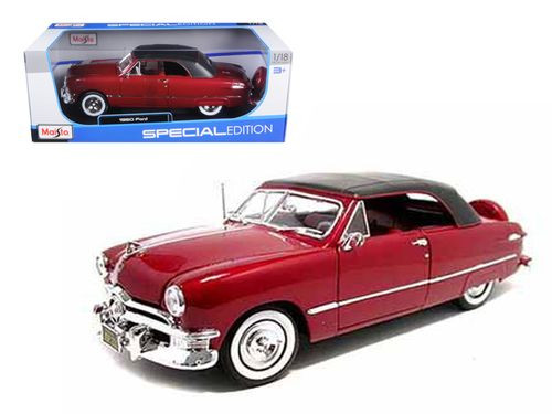 1950 FORD RED WITH BLACK SOFT TOP 1/18 SCALE DIECAST CAR MODEL BY MAISTO 31681