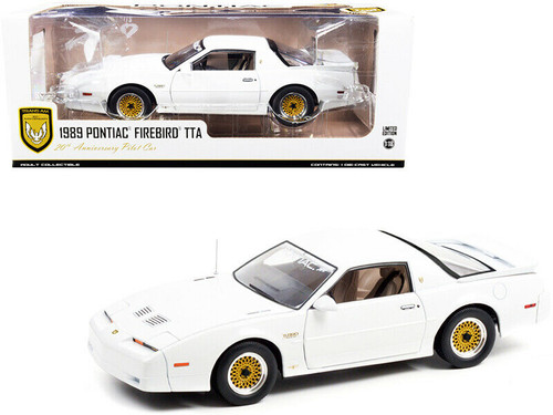 1989 PONTIAC FIREBIRD TURBO TRANS AM TTA WHITE 20TH ANNIVERSARY PILOT CAR 1/18 SCALE DIECAST CAR MODEL BY GREENLIGHT 13587