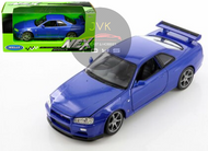 NISSAN SKYLINE GT-R R34 BLUE 1/24 SCALE DIECAST CAR MODEL BY WELLY 24108