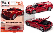 2020 CHEVROLET CORVETTE C8 TORCH RED 1/64 SCALE DIECAST CAR MODEL BY AUTO WORLD AWSP084