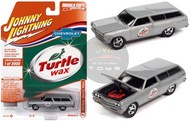 1965 CHEVROLET CHEVELLE WAGON TURTLE WAX SILVER 1/64 SCALE DIECAST CAR MODEL BY JOHNNY LIGHTNING JLSP173

