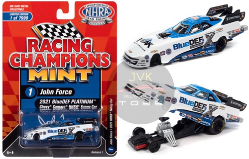 JOHN FORCE BLUE DEF CAMARO FUNNY CAR 1/64 SCALE DIECAST CAR MODEL BY RACING CHAMPIONS RCSP016