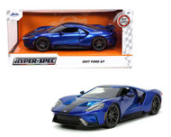 2017 FORD GT CANDY BLUE WITH GRAY STRIPES 1/24 SCALE DIECAST CAR MODEL BY JADA TOYS 32720

