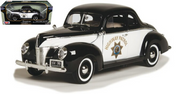 1940 FORD DELUXE CHP CALIFORNIA HIGHWAY PATROL BLACK & WHITE 1/18 SCALE DIECAST CAR MODEL BY MOTOR MAX 73108