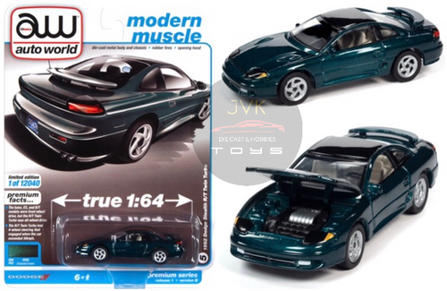 1992 DODGE STEALTH R/T TWIN TURBO GREEN 1/64 SCALE DIECAST CAR MODEL BY AUTO WORLD AWSP063