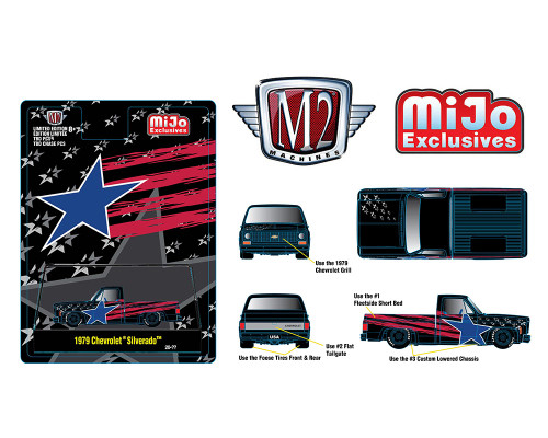 1979 CHEVROLET SILVERADO PICKUP TRUCK STARS AND STRIPES EXCLUSIVE 1/64 SCALE DIECAST CAR MODEL BY M2 MACHINES 31500-MJS47
