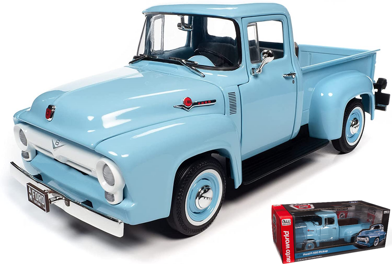1956 FORD F-100 PICKUP TRUCK MILD CUSTOM 1/18 SCALE DIECAST CAR MODEL BY  AUTO WORLD AW290