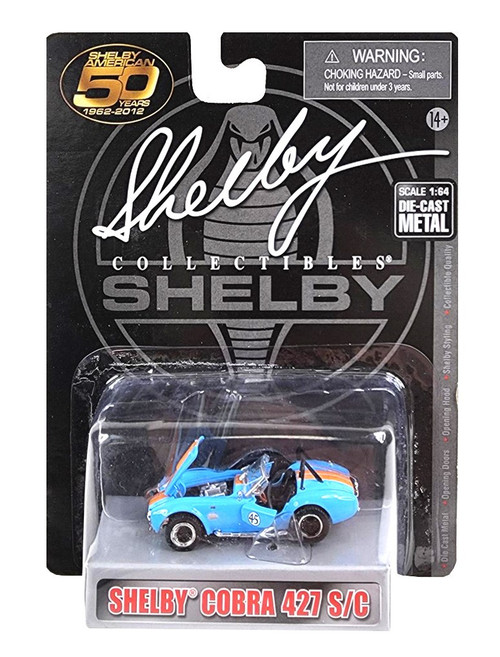 SHELBY COBRA 427 S/C FORD LIGHT BLUE / ORANGE 1/64 SCALE DIECAST CAR MODEL BY SHELBY COLLECTIBLES SC715

