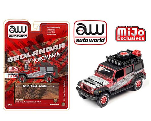 2018 JEEP RUBICON UNLIMITED 4X4 YOKOHAMA GEOLANDER LIVERY 3600 MADE 1/64 SCALE DIECAST CAR MODEL BY AUTO WORLD CP7914