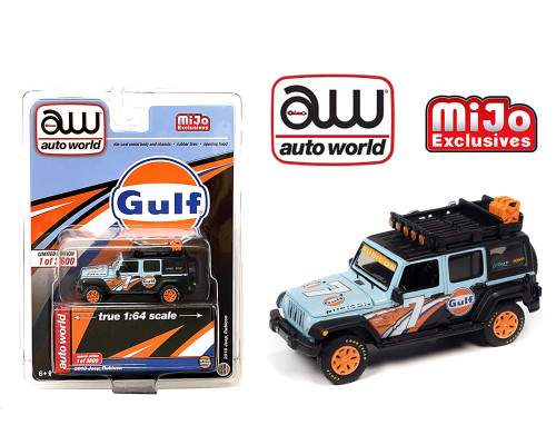 2018 JEEP RUBICON UNLIMITED 4X4 GULF LIVERY 3600 MADE 1/64 SCALE DIECAST CAR MODEL BY AUTO WORLD CP7837