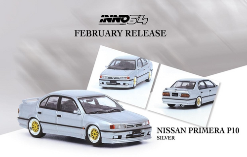 NISSAN PRIMERA P10 SILVER 1/64 SCALE DIECAST CAR MODEL BY INNO64 IN64-P10-GMG