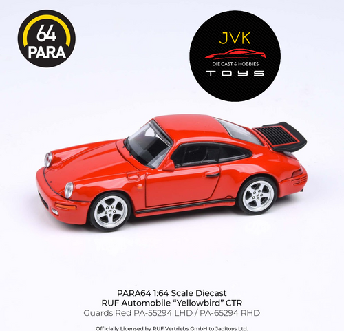 PORSCHE 911 RUF CTR YELLOWBIRD 1987 GUARDS RED 1/64 SCALE DIECAST CAR MODEL BY PARAGON PARA64 55294

