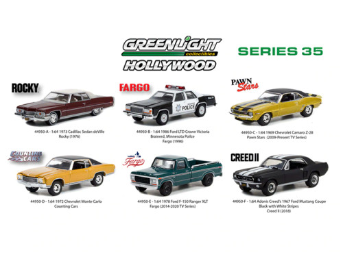 HOLLYWOOD SERIES 35 SET OF 6 1/64 SCALE DIECAST CAR MODEL BY GREENLIGHT 44950