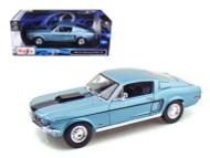 1968 FORD MUSTANG GT COBRA JET FASTBACK BLUE 1/18 SCALE DIECAST CAR MODEL BY MAISTO 31167