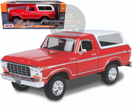 1978 FORD BRONCO CUSTOM RED & WHITE 1/24 SCALE DIECAST CAR MODEL BY MOTOR MAX 79373
