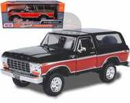 1978 FORD BRONCO RANGER XLT BLACK & RED 1/24 SCALE DIECAST CAR MODEL BY MOTOR MAX 79371
