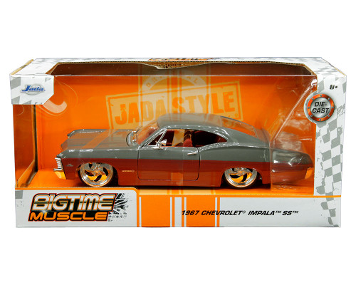 1967 CHEVROLET IMPALA SS GRAY & RED 2 TONE 1/24 SCALE DIECAST CAR MODEL BY JADA TOYS 33864

