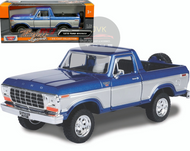 1978 FORD BRONCO RANGER XLT OPEN TOP BLUE & SILVER 1/24 SCALE DIECAST CAR MODEL BY MOTOR MAX 79372