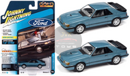 1986 FORD MUSTANG SVO LIGHT REGATTA BLUE METALLIC FOXBODY 1/64 SCALE DIECAST CAR MODEL BY JOHNNY LIGHTNING JLSP247

