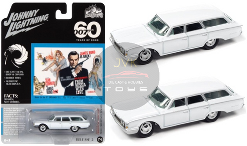 1960 FORD RANCH WAGON WHITE 007 JAMES BOND 1/64 SCALE DIECAST CAR MODEL BY JOHNNY LIGHTNING JLSP258


