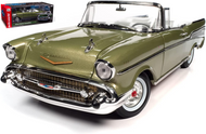 1957 CHEVROLET BEL AIR CONVERTIBLE GREEN 1/18 SCALE DIECAST CAR MODEL BY AUTO WORLD AW306