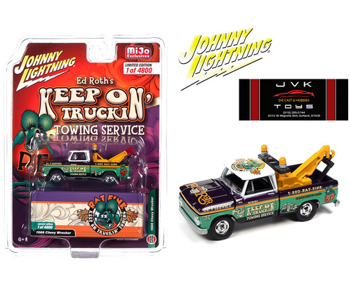 1966 CHEVROLET WRECKER TOW TRUCK RAT FINK ED ROTH TOWING SERVICE 1/64 SCALE DIECAST CAR MODEL BY JOHNNY LIGHTNING JLCP7385