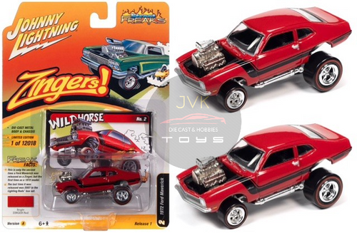 1972 FORD MAVERICK ZINGERS BRIGHT RED WITH BLACK STRIPE 1/64 SCALE DIECAST CAR MODEL BY JOHNNY LIGHTNING JLSP229