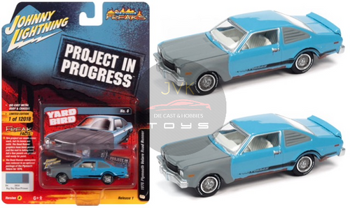 1976 PLYMOUTH ROAD RUNNER PROJECT IN PROGRESS BIG SKY BLUE & PRIMER GRAY 1/64 SCALE DIECAST CAR MODEL BY JOHNNY LIGHTNING JLSP233

