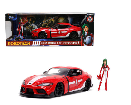 2020 TOYOTA SUPRA RED WITH MIRIYA STERLING FIGURE ROBOTECH 1/24 SCALE DIECAST CAR MODEL BY JADA TOYS 33679