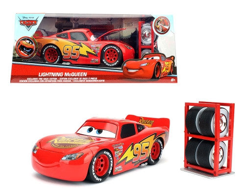 DISNEY PIXAR CARS LIGHTNING MCQUEEN WITH EXTRA WHEELS 1/24 SCALE DIECAST CAR MODEL BY JADA TOYS 97751

