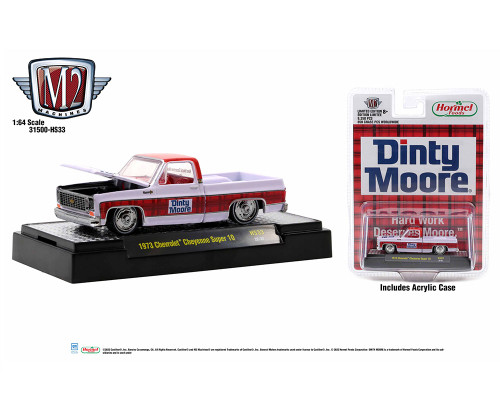 1973 CHEVROLET CHEYENNE SUPER 10 PICKUP TRUCK DINTY MOORE 1/64 SCALE DIECAST CAR MODEL BY M2 MACHINES 31500-HS33