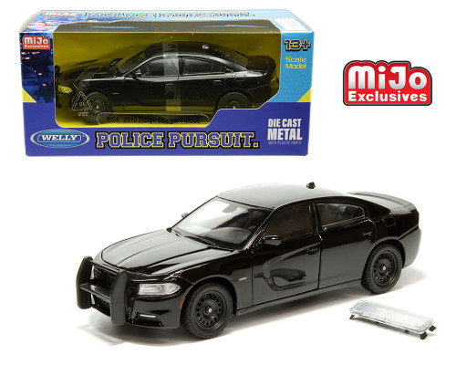 2016 DODGE CHARGER R/T POLICE WITH LIGHT BAR BLACK 1/24 SCALE DIECAST CAR MODEL BY WELLY 24079

