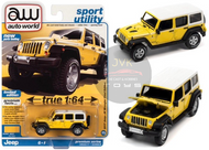 2017 JEEP WRANGLER CHIEF EDITION ACID YELLOW WITH WHITE ROOF & WHITE SIDE STRIPE 1/64 SCALE DIECAST CAR MODEL BY AUTO WORLD AWSP108 A
