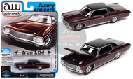 1970 CHEVROLET IMPALA LOWRIDER BLACK CHERRY WITH FLAT BLACK VINYL ROOF 1/64 SCALE DIECAST CAR MODEL BY AUTO WORLD AWSP118 A