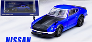 NISSAN FAIRLADY Z S30 BLUE WITH CARBON FIBER HOOD 1/64 SCALE DIECAST CAR MODEL BY INNO INNO64 IN64-240Z-BLU